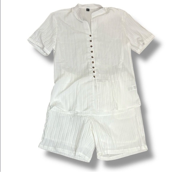 Shein Manfinity Mens 2 Piece Solid White Short Sleeve Shirt and Shorts Size XXL - Picture 1 of 16